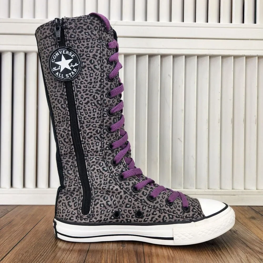 Converse CTAS XXHI Knee High Sneakers Junior Size 1 Purple Leopard Shoes 636401C